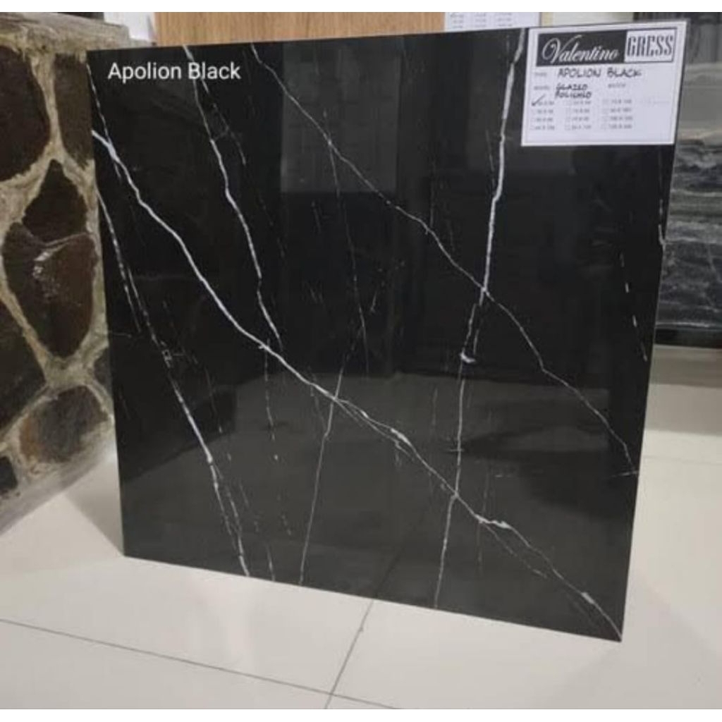 Granit lantai 80x80 apolion black valentino gress glazed polished