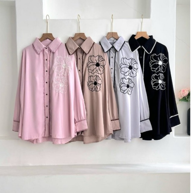 Kemeja Casual Ld 120 Bordir Bunga Wanita Oversize Silk Premium