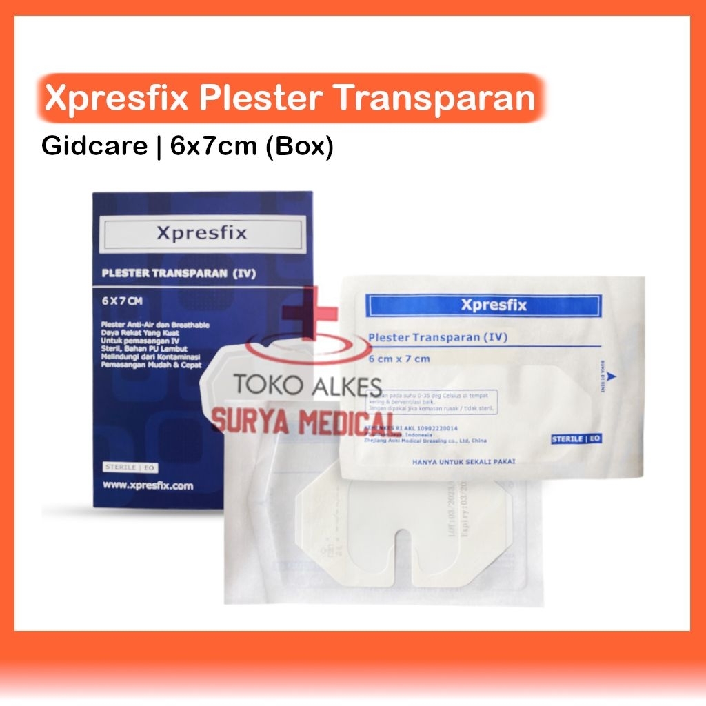 Plester Infus IV Catheter Transparan Anti Air Xpresfix Untuk Dewasa 6x7cm Anak 4.4x4.4cm Box isi 25 