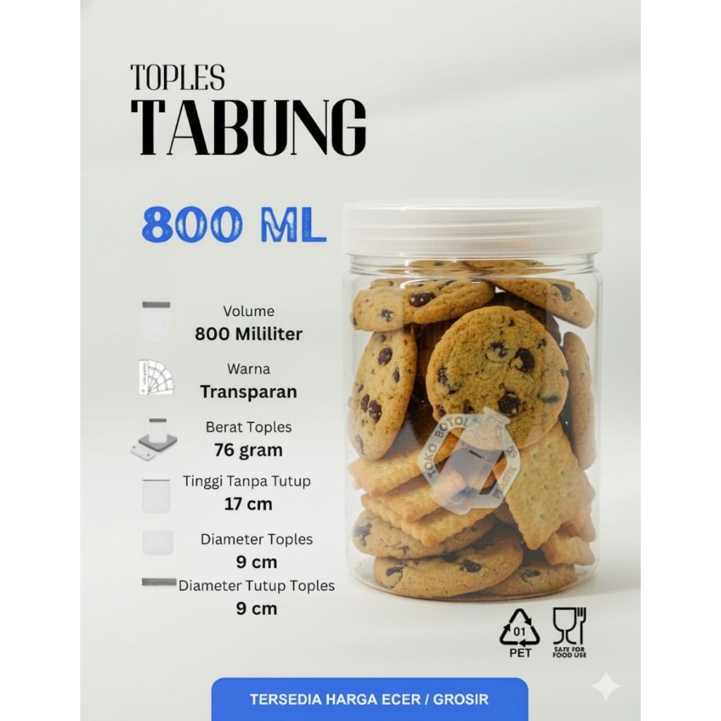 Toples Tabung 800ML / Toples Tabung Bening 800ML / Toples Plastik / Toples Kue Kering / Toples Plast