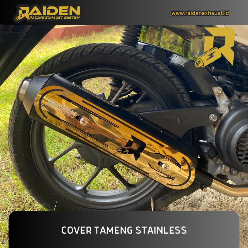 Cover Tameng Stainless ORIGINAL RAIDEN GOLD jarak lubang baut 17-21 cm untuk motor Matic