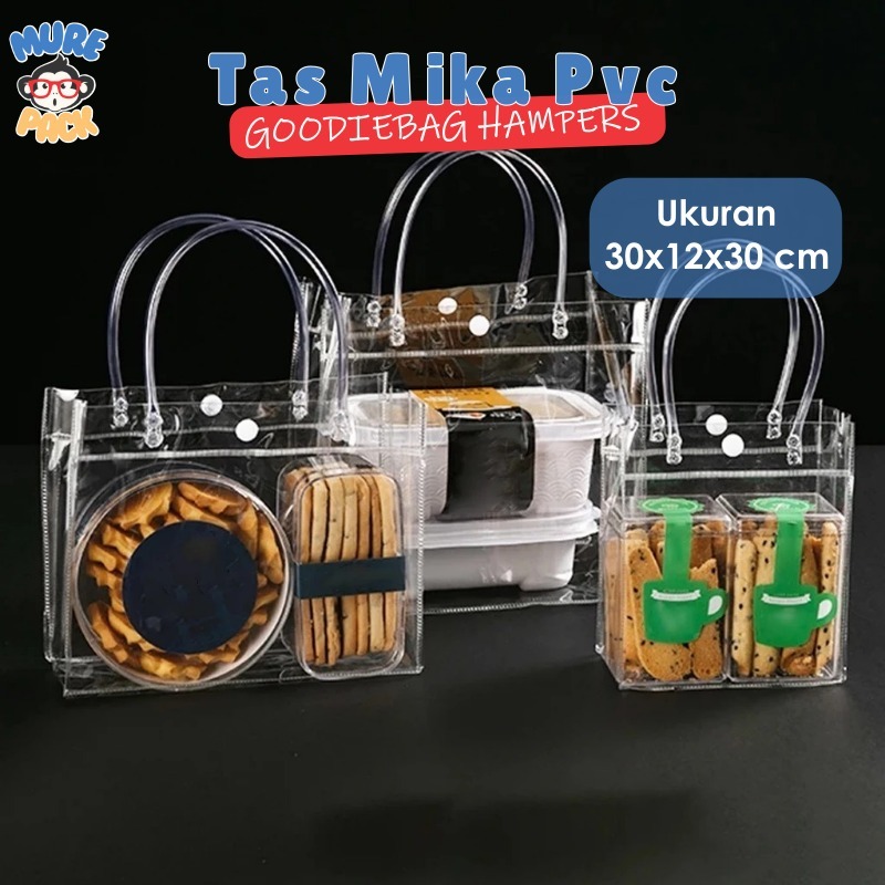 30x12x30 cm Tas Mika Pvc Transparan / Tas MIka Pvc Polos Goodiebag Hampers Souvenir Ulang Tahun Tran