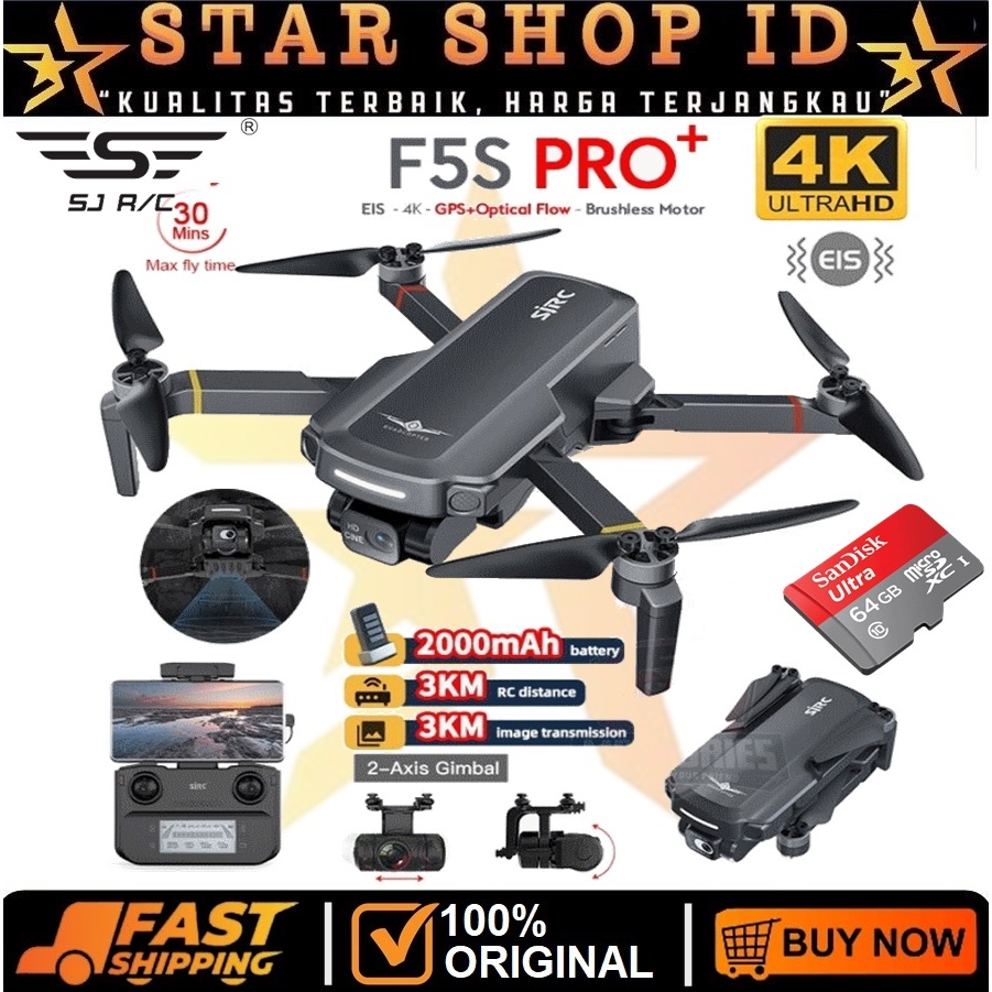 Rc Drone SJRC F5S Pro Plus Quadcopter EIS 2-Axis Gimbal 4K Camera Drone GPS 3Km F5S PRO+ Alt SJRC F1