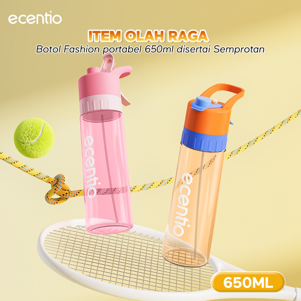 Special [RRQ] ecentio outdoor botol minum 650ml spray plastik sport aesthetic Portable Botol minum s