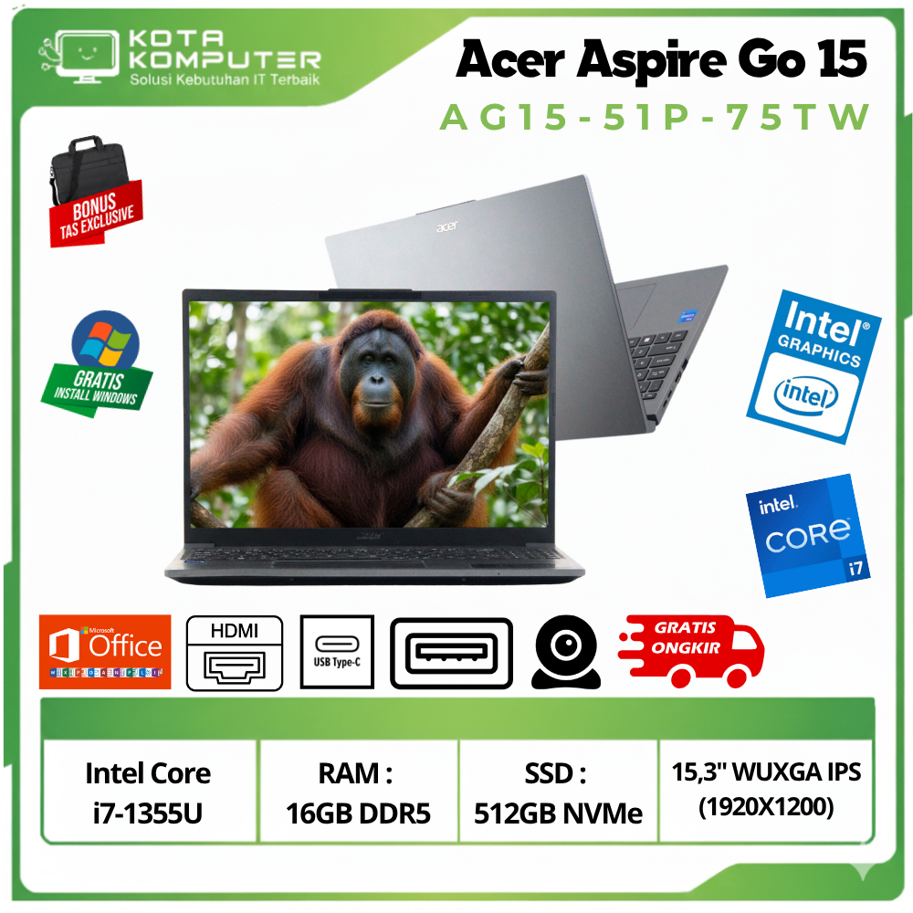 Acer Aspire Go 15 AG15-75TW Core i7 Gen13 Ram 16GB SSD 512GB 15,3" IPS