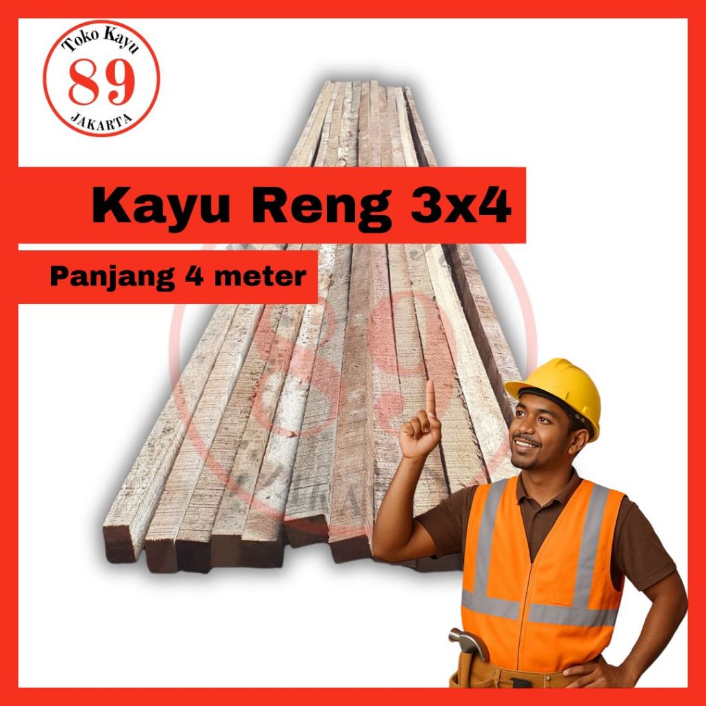 Kayu Reng 3x4 Meranti / Reng Ikatan / Reng Batangan / Reng Murah dan Kuat - Panjang 4 meter