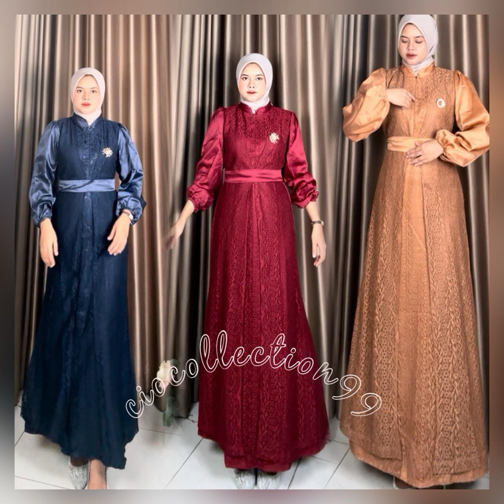 gamis brukat Shafira busui friendly dress kondangan fashion muslim pakaian wanita kekinian bisa buat