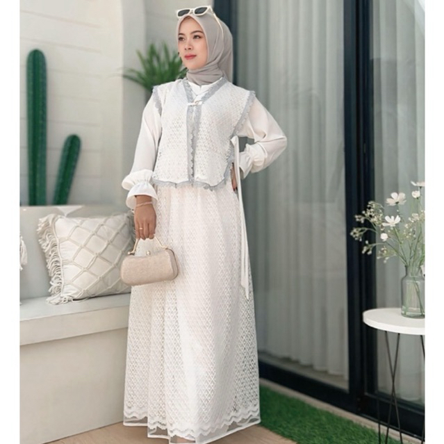 joona Setrok Setelan Wanita Joona Vest Set Blazer Rok Panjang Brokat Mewah Pesta Nyaman Lebaran 2026