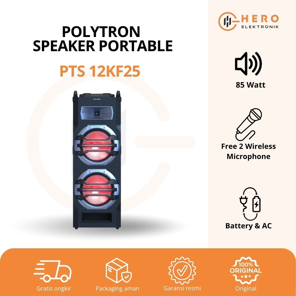 Speaker Portable Polytron PTS 12KF25 12 Inch Free 2 Mic Original