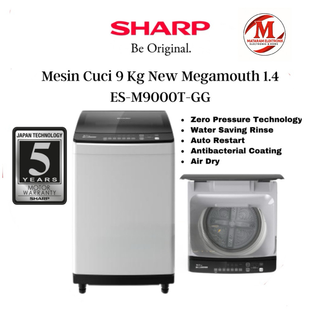 SHARP Mesin Cuci Top Loading 9 Kg ES-M9000T-GG / ESM9000TGG
