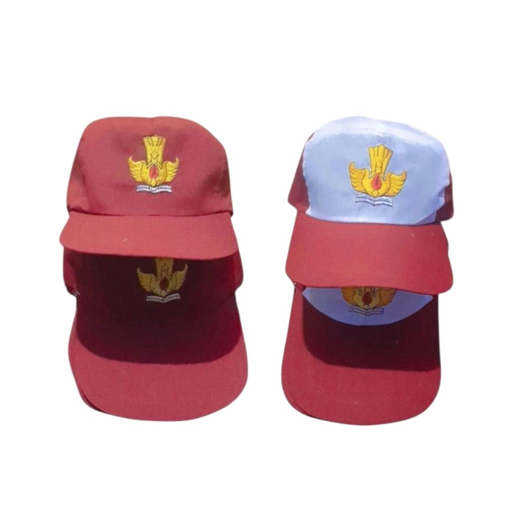 Topi Sekolah SD Merah Putih cowok cewek logo bordir