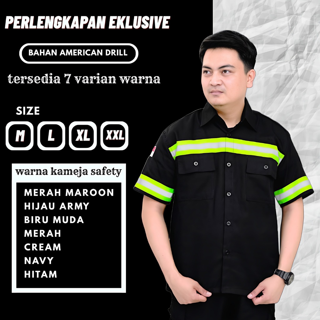 Baju Kemeja Wearpack Safety K3 Lengan pendek Seragam Kerja Tambang Warna hitam Pria Wanita