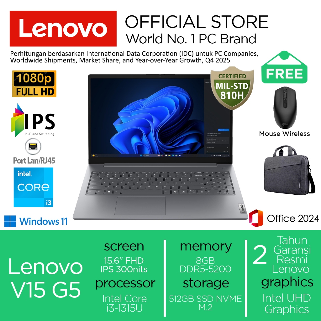Laptop Lenovo V15 i3-1315U 512GB SSD 8GB IPS Win11+ OHS