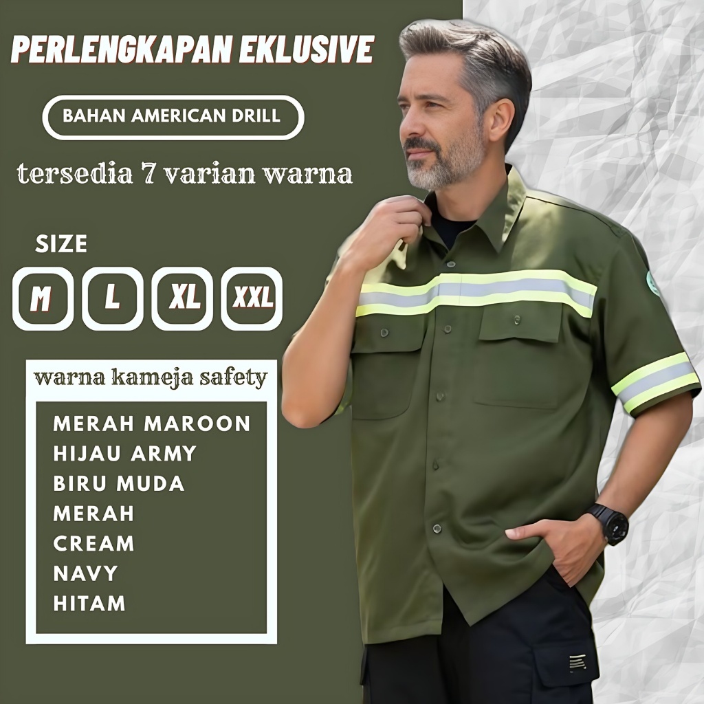Baju Kemeja Wearpack Safety K3 Lengan pendek Seragam Kerja Tambang Warna biru muda Pria Wanita