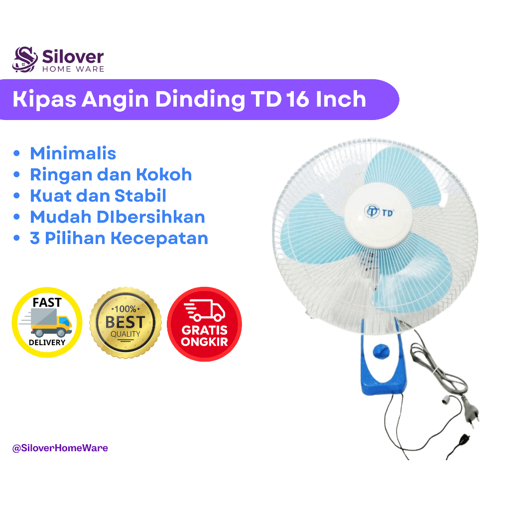 Td Wall Fan 16 Kipas Angin Dinding Tembok Kipas 16inch / Kipas Angin Dinding