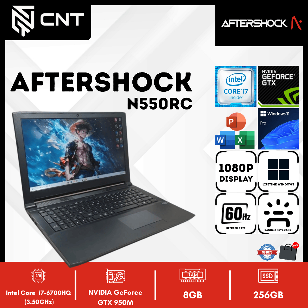 Laptop Render,Aftershock N550RC Core i7-6700HQ Vga GTX 950M (8/256) 15'inch Full HD
