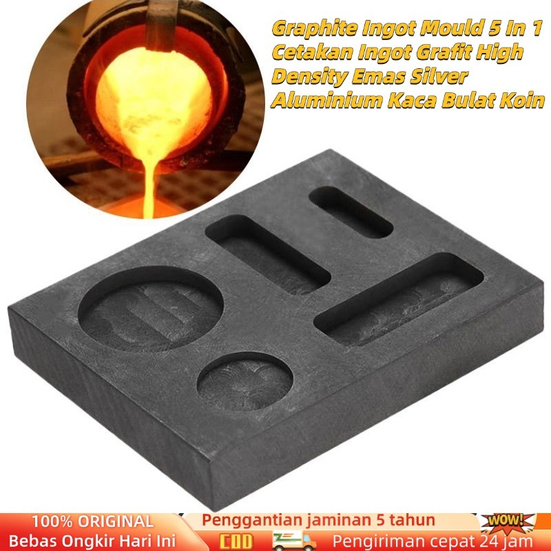(COD/Gratis Ongkir) Graphite Ingot Mould 5 In 1 Cetakan Ingot Grafit High Density Emas Silver Alumin