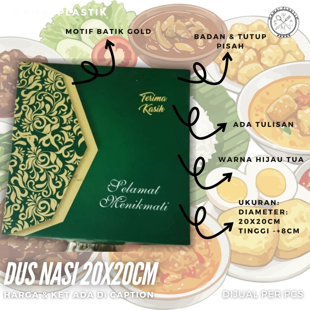 Dus Nasi motif ukuran 20x20cm warna hijau tua