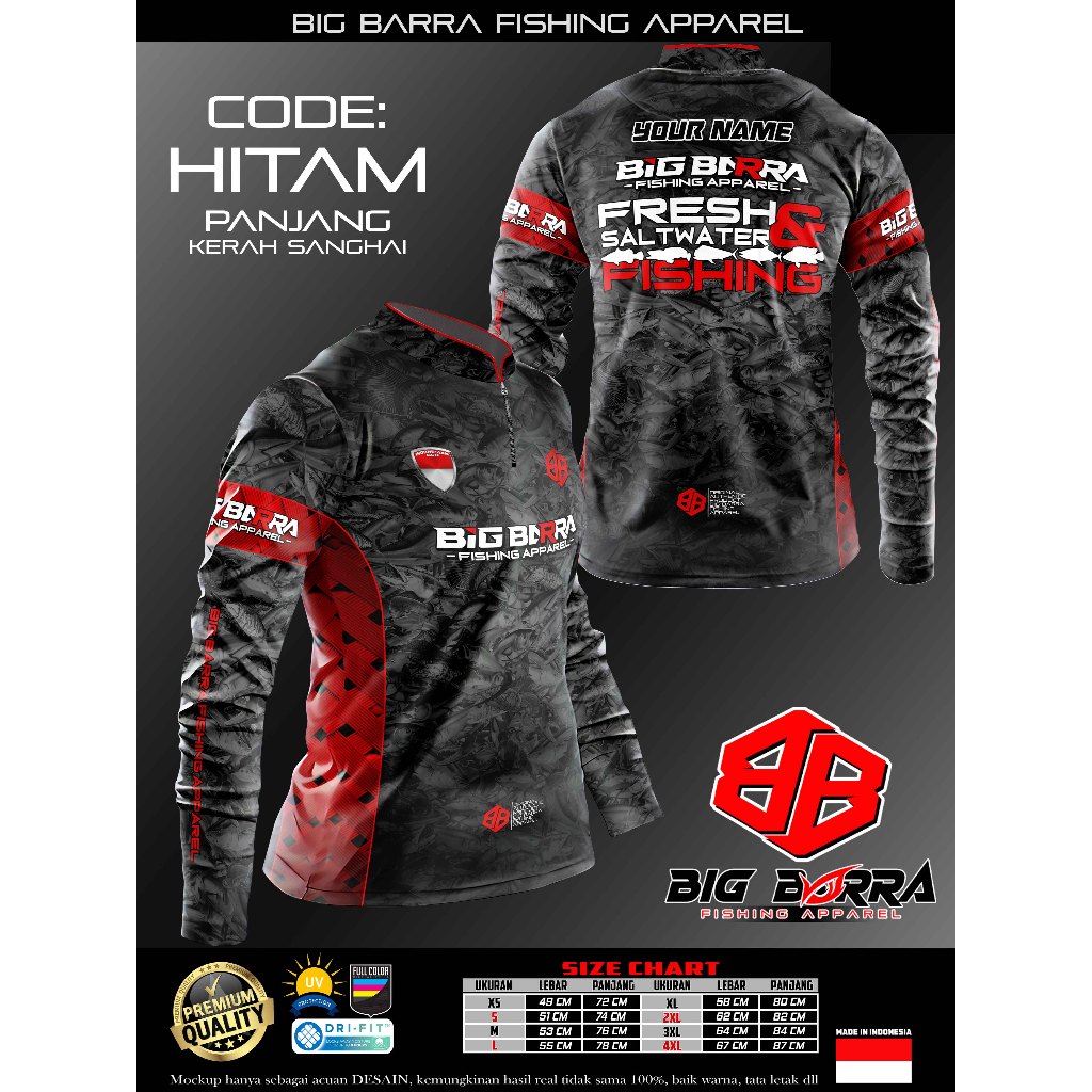 JERSEY MANCING BIG BARRA FISHING APPAREL 2511 CUSTOME NAME BLACK CAMOU FISH