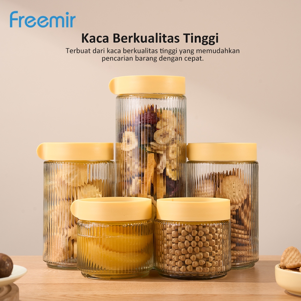 [Surabaya] freemir Harga Cuci Gudang Toples Kaca Kedap Udara Glass Jar Wadah Kue Lebaran Set 5