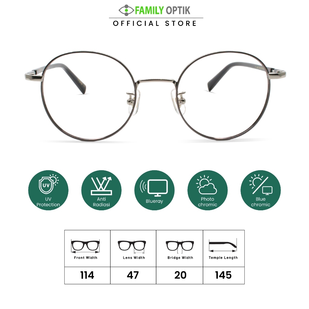 Family Optik - Kacamata Vintage Blueray Photocromic Anti Radiasi 19507