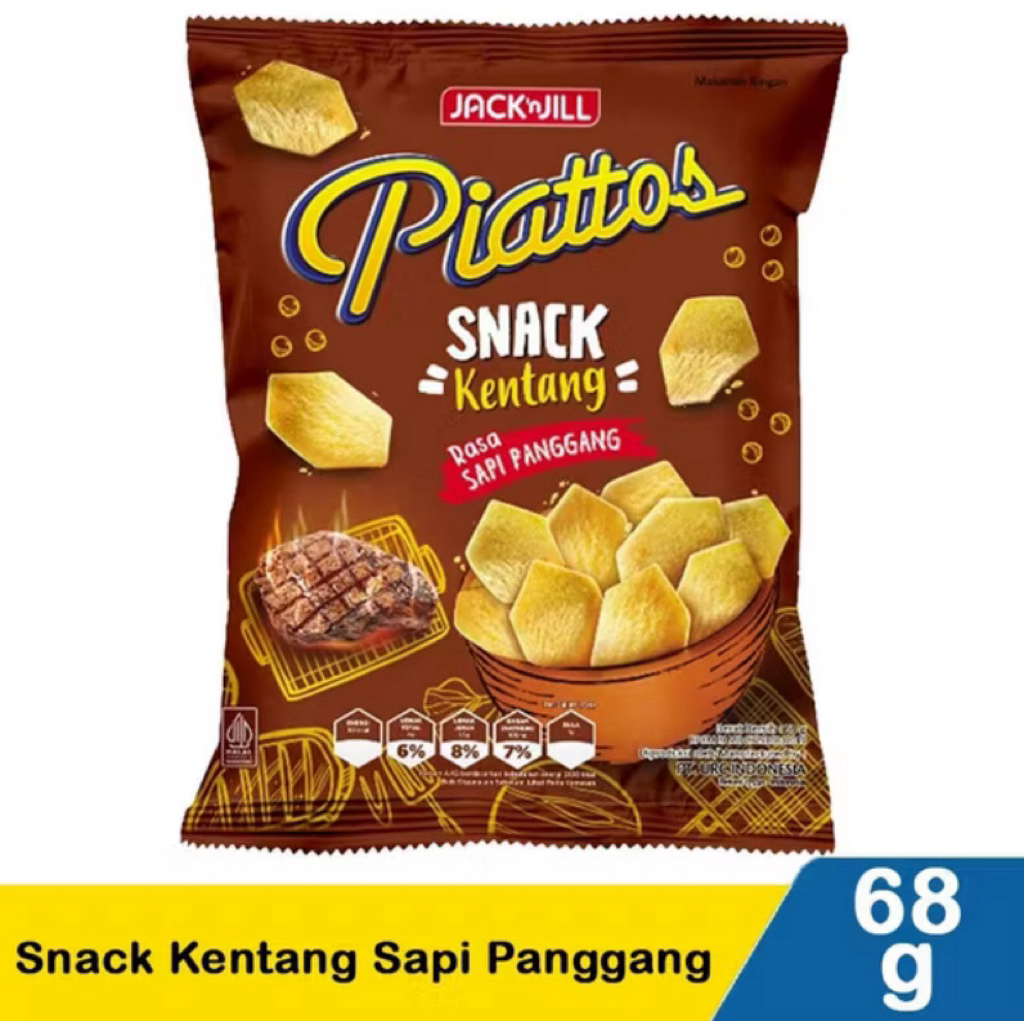 Piattos Snack Kentang Rasa Sapi Panggang 68g – Keripik Premium Super Renyah dengan Gurih Daging Pang