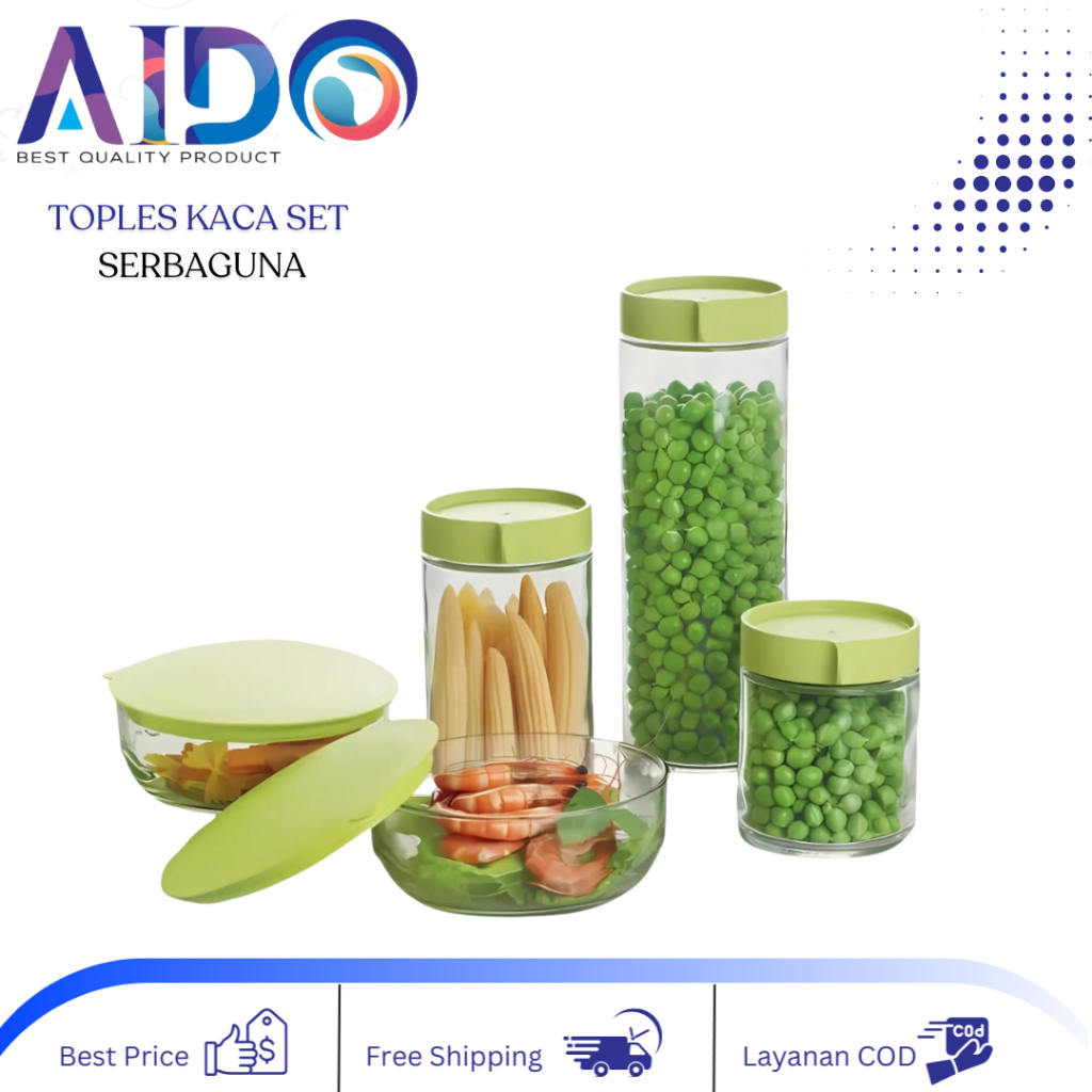 Toples Kaca Set Lebaran Toples Kaca Set 5 pcs + Tutup Serbaguna TOPLES KACA MANGKOK KACA LEBARAN