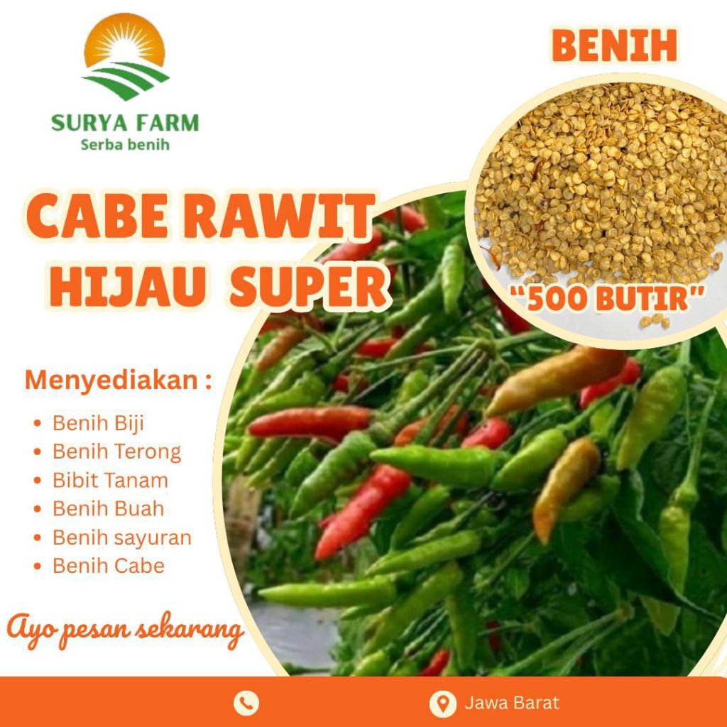 Benih Biji Cabe Rawit Hijau Surya Farm Kemasan/Bibit Cabe Rawit Hijau Super Butiran