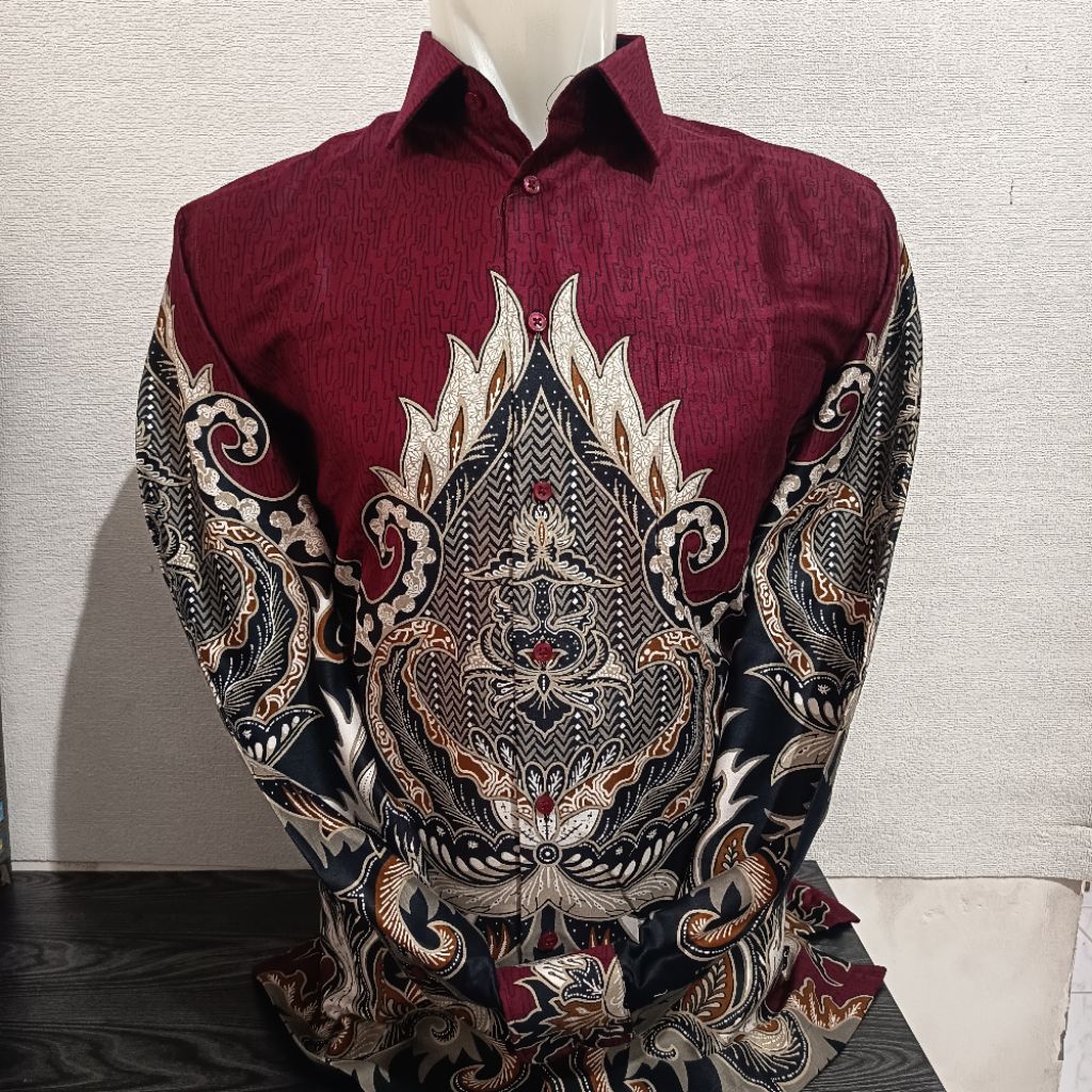 LENGAN PANJANG SLIMFIT ALISAN Batik 10778 Dasar Merah/Abu