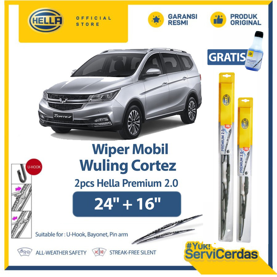 Wiper Mobil Wuling Cortez 24” + 16” (2pcs) - HELLA Premium 2.0