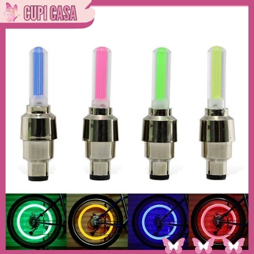 HL0079 Tutup Pentil LED 1 Pasang Lampu Hias Ban Sepeda Motor Mobil Warna Warni