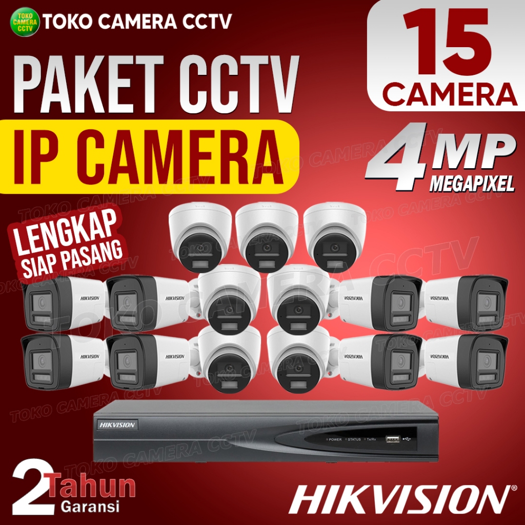 PAKET CCTV IP CAMERA HIKVISION 4MP 16 CHANNEL 15 KAMERA