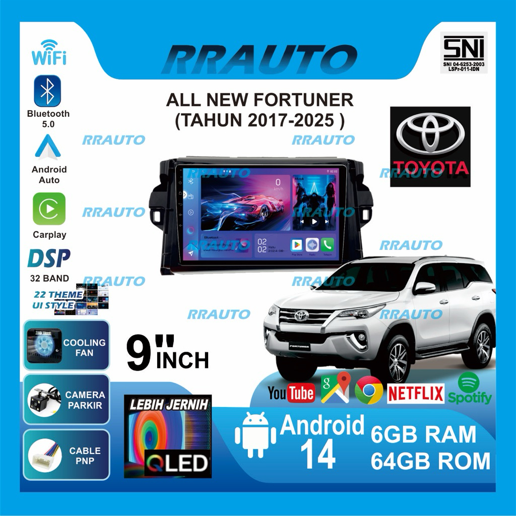 All New Fortuner VRZ | Ram 6+64gb Headunit Android 13, 9in,IPS,Wifi,DSP 32bandEQ(Frame+Socket PNP)