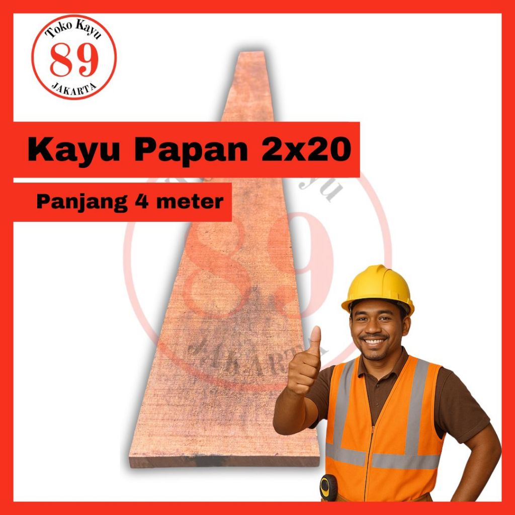 Kayu Papan 2x20 Meranti / Papan Cor Bekisting/ Papan Proyek Murah - panjang 4 meter