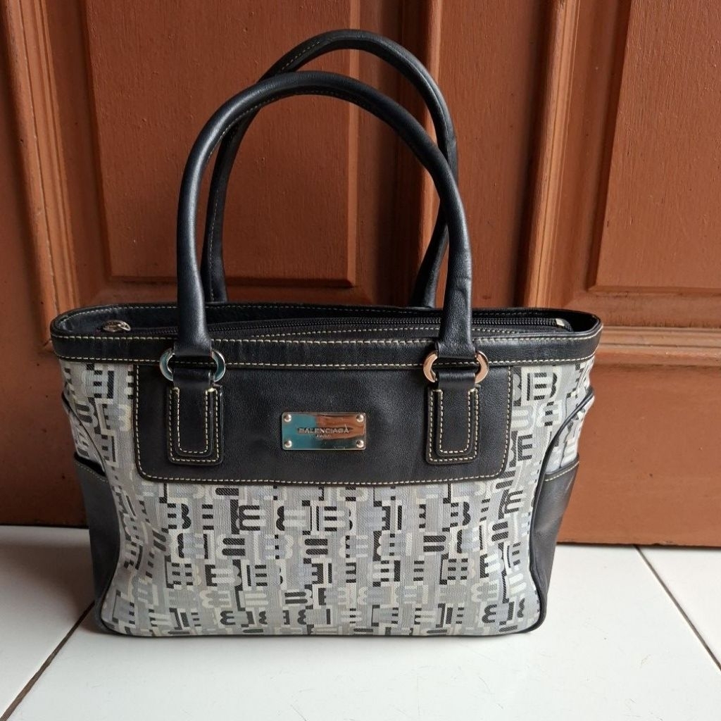 Top Handle Bag Woman Black Grey, Tas Kulit Sapi Asli