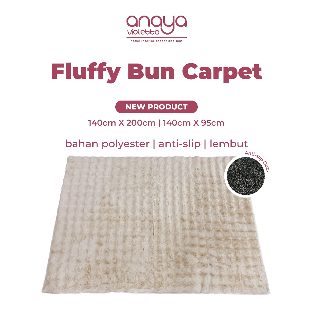 ANAYA Fluffy Bun Carpet 140X200 Cm/Karpet Bulu/Karpet Bulu Tebal/Karpet Bulu Lembut/Karpet Tebal Lem