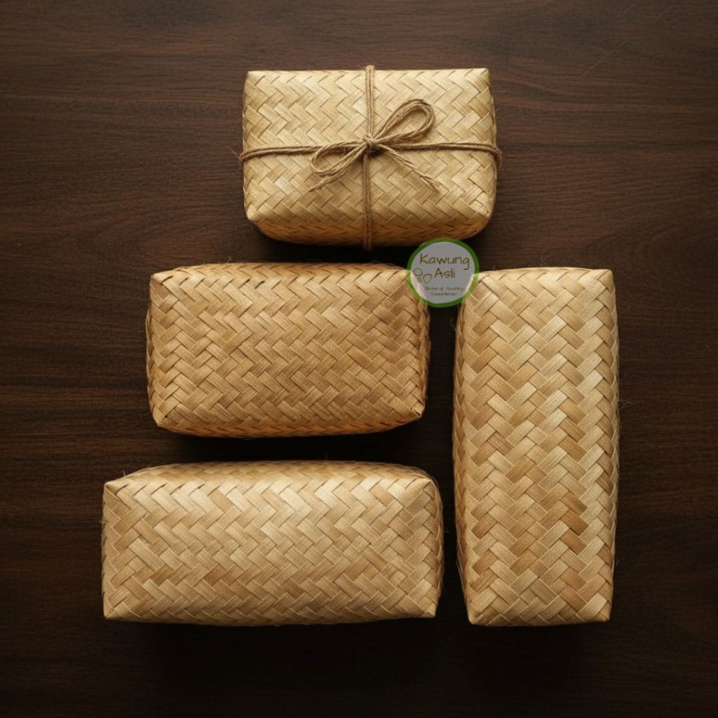 Besek Bambu Wadah Persegi untuk Kemasan Hamper Makanan Hiasan Sepasang