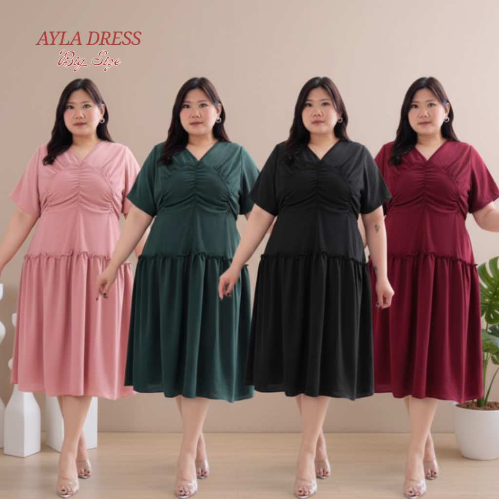 ALYA Dress Jumbo Big Size | Dress Pesta Premium Adem Super Flowy | Dress Natal Plus Size LD120-150cm