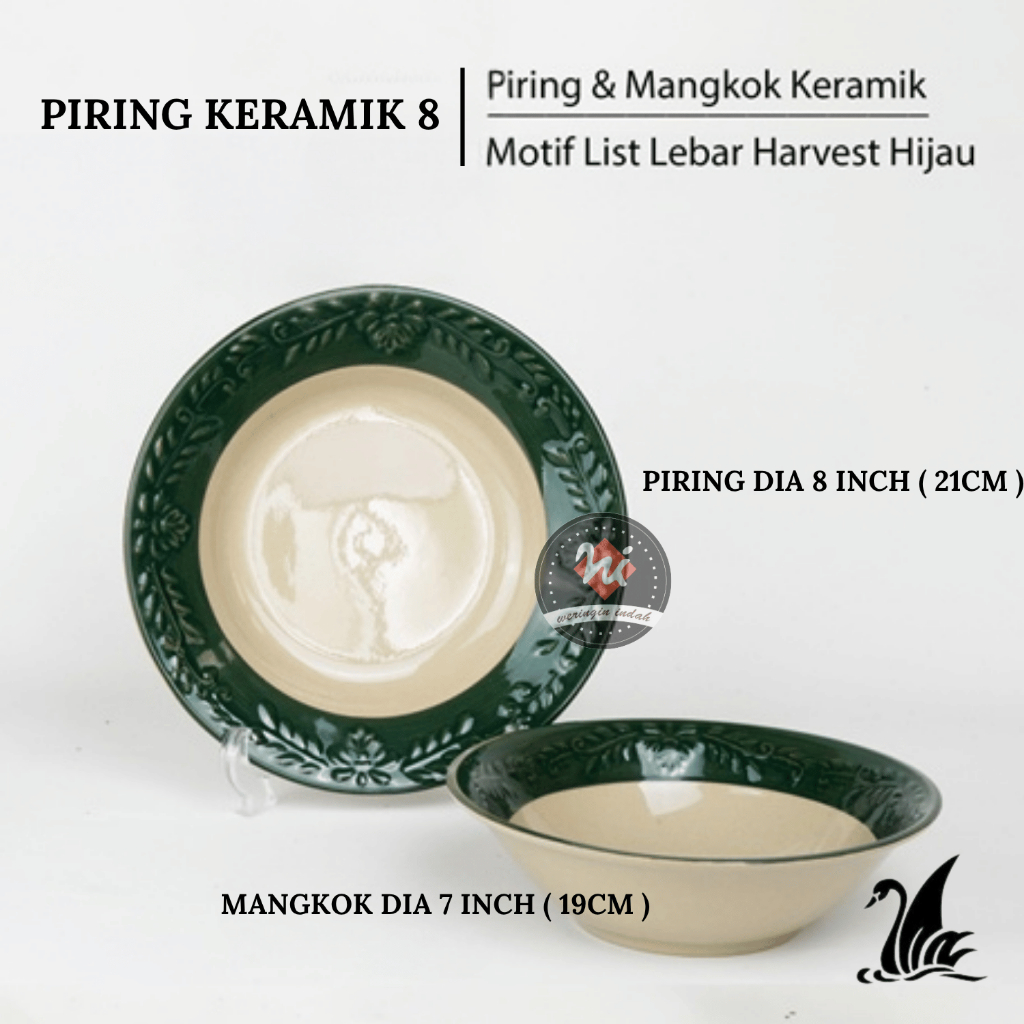 Weringin Indah - Piring Makan 8" Lucky Motif List Lebar Harvest , Piring Makan Keramik 8 inch Lucky,