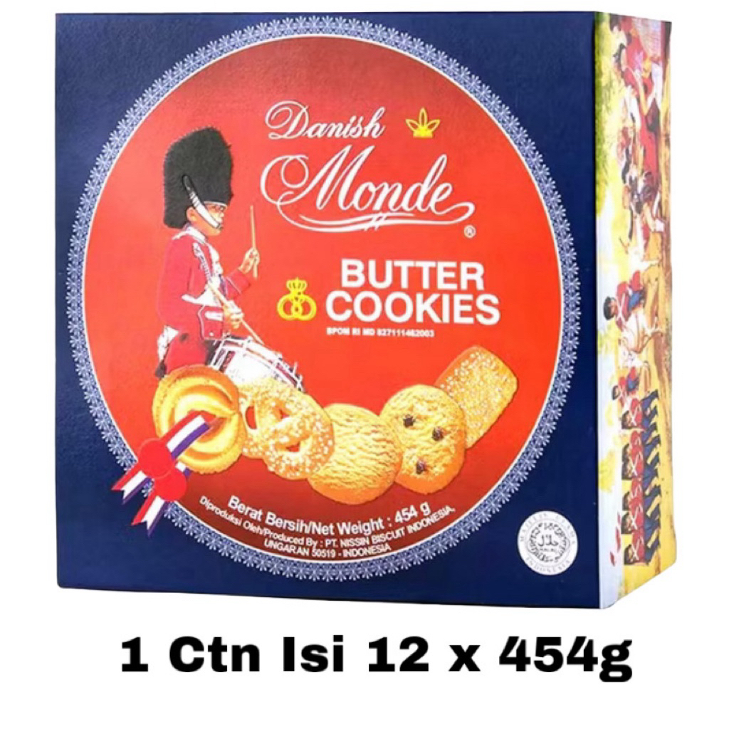 Danish Monde Butter Cookies Kaleng 454g – 1 Karton Isi 12 Kaleng – Kue Mentega Premium Renyah Lembut
