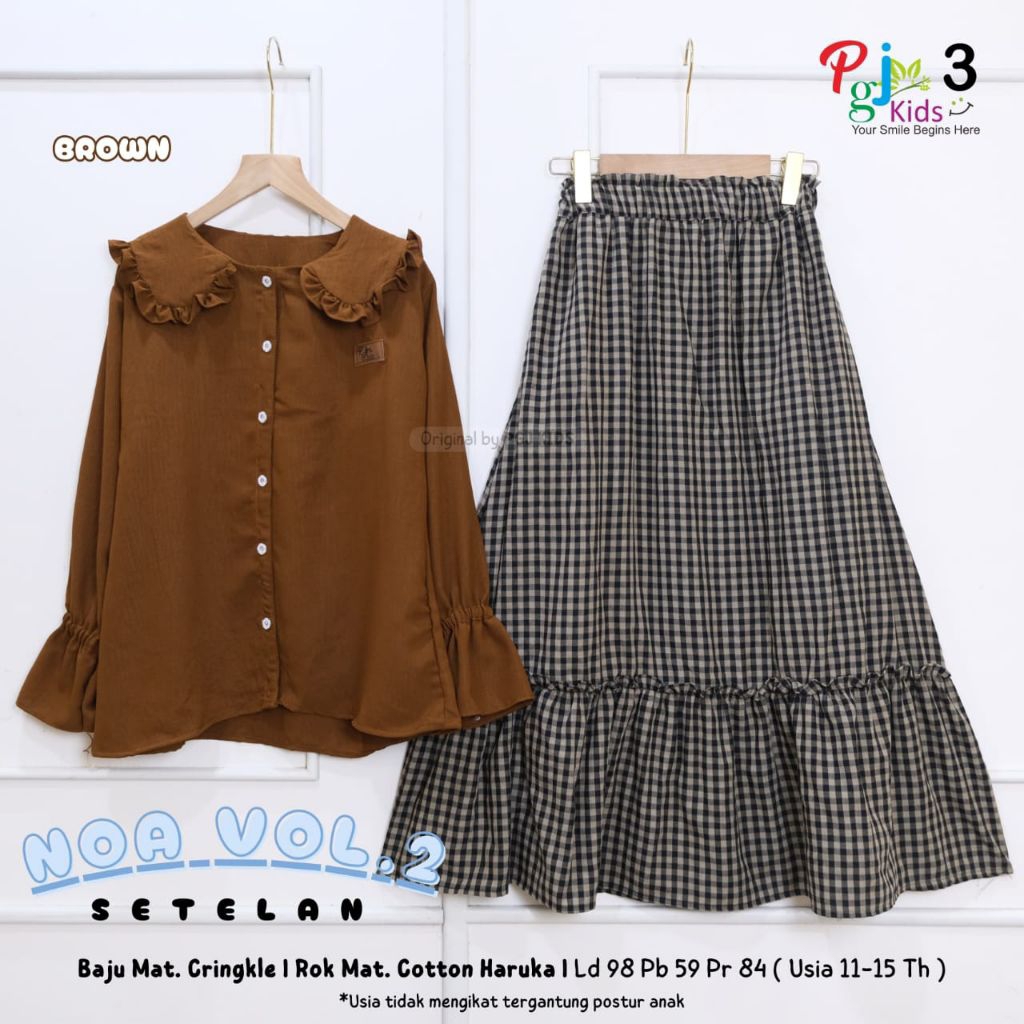 PGJ Kids - Molly Set Rok Anak 10-15 tahun One Set Anak Atasan Kemeja Polos + Rok Ruffle Anak Motif K