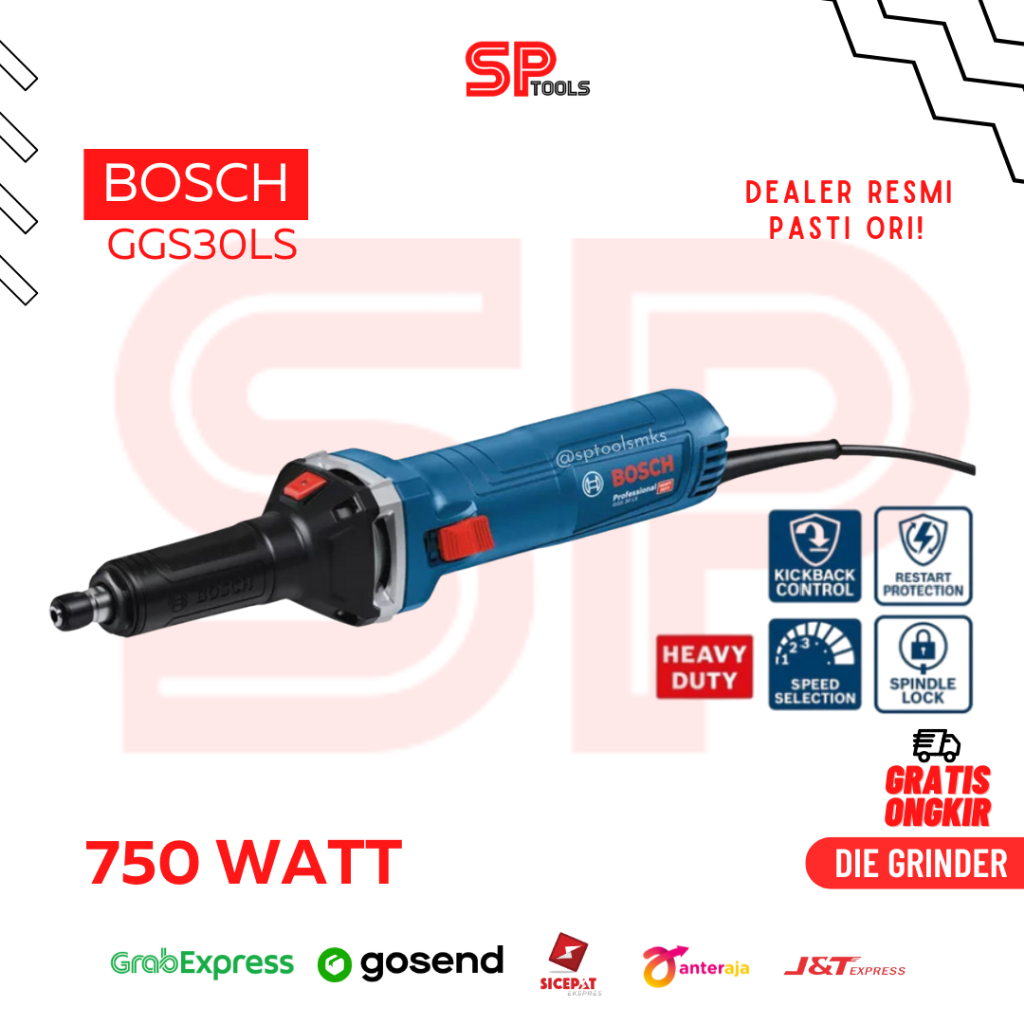 MESIN GERINDA GURINDA LURUS / DIE GRINDER / BOR TUNER BOTOL 750 WATT VARIABLE SPEED BOSCH GGS30LS HE