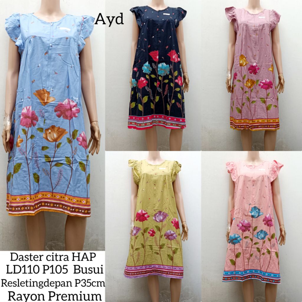 Daster Citra HAP LD110 lengan susun resleting depan busui