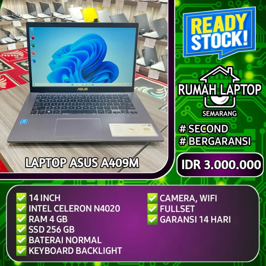 Laptop Asus A409M (second). Intel Celeron N4020. RAM 4 GB. SSD 256 GB. BL