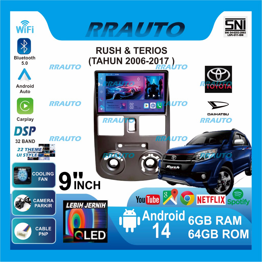 Rush Terios 2007-2017 | 6+64gb Tape TV Mobil,Headunit Android OS 13,Apple Carplay,AndroidAuto,IPS,Wi