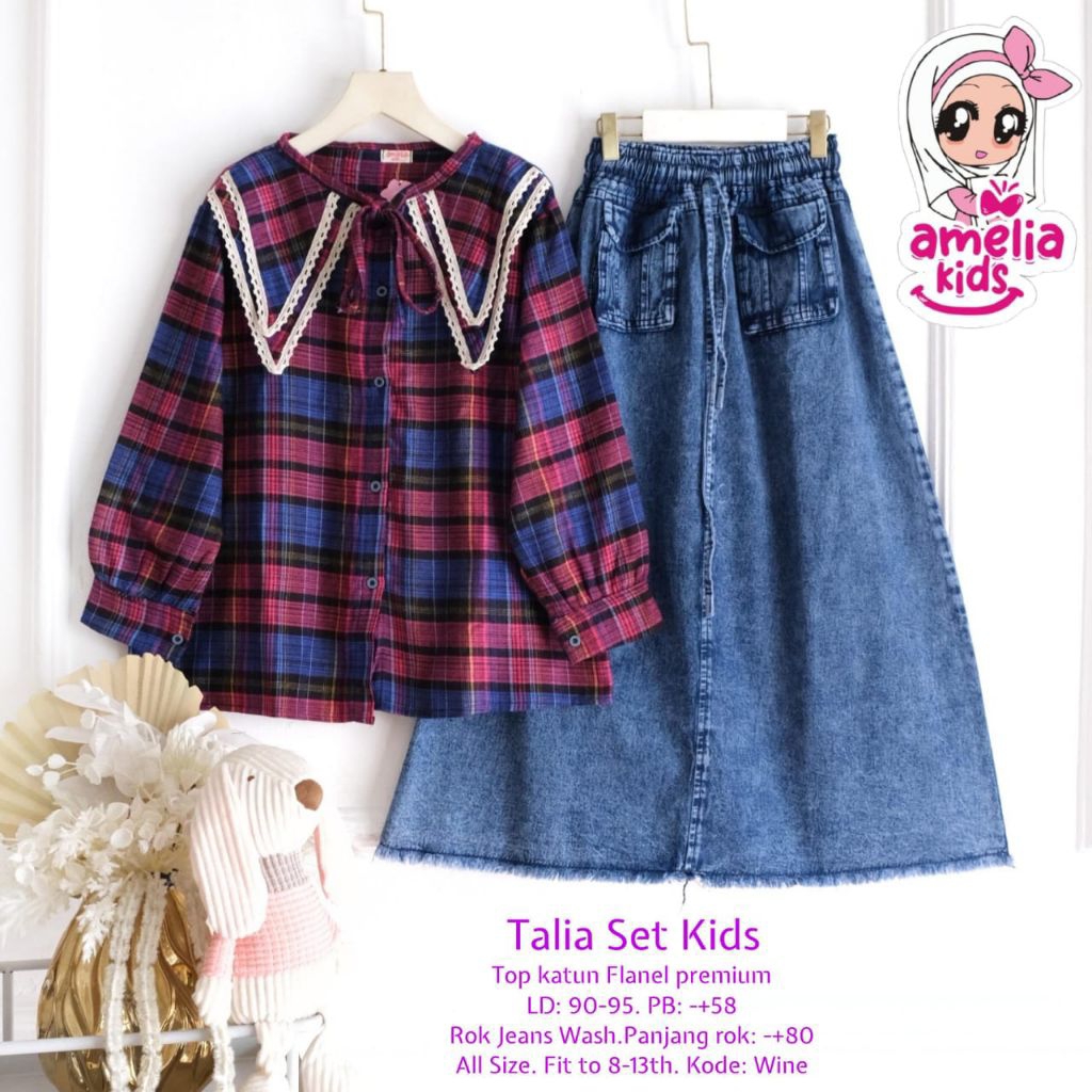 TALIA SET ROK JEANS ANAK CEWEK PREMIUM USIA 8 - 11 TAHUN ORI AMELIA