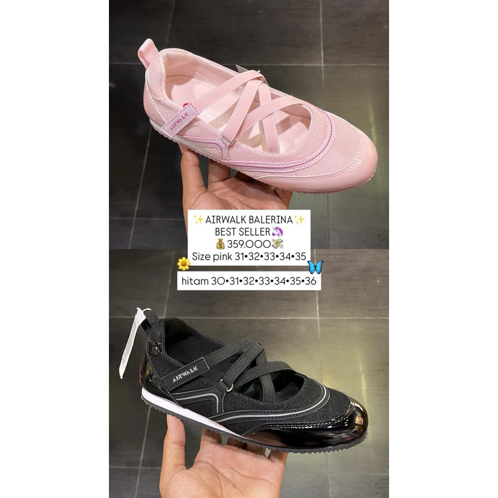 Jastip sepatu balerina slipon airwalk anak pink hitam free paperbag originalstore |jastip_titipoutfi