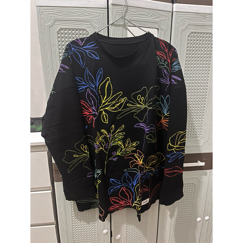 Kaos katun lengan panjang brand suju hitam pekat motif | Long shirt suju