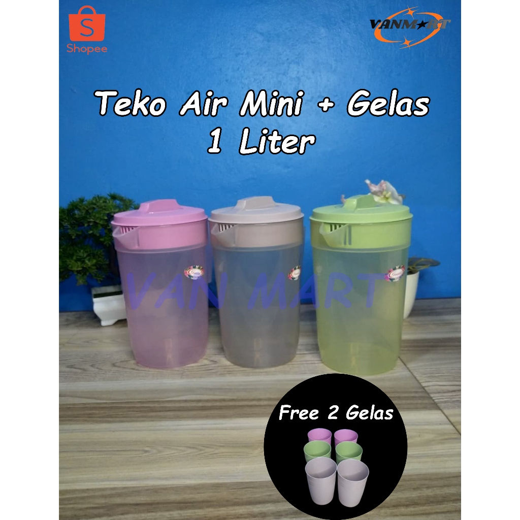 Viralll  Teko Mini Plastik 1L Gratis 2 Gelas Mini / Teko air / Teko kopi
