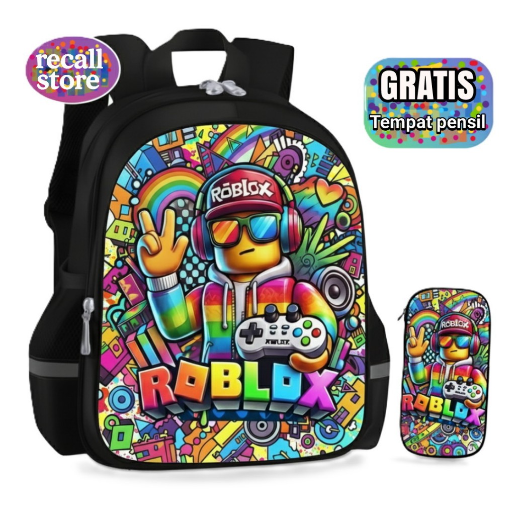 Tas Ransel Anak Roblox Full Color + Gratis Tempat Pensil–Tas Sekolah TK SD Terbaru
